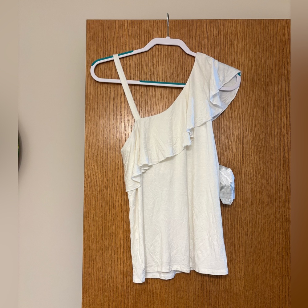 White One-Shoulder Ruffle Top